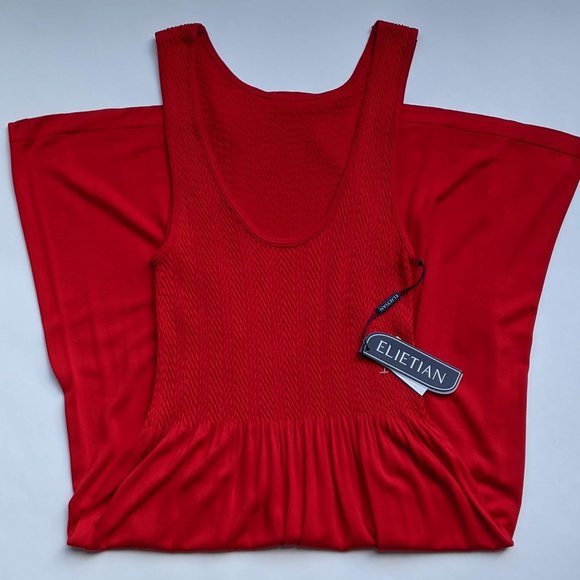 Elietian Red Scrunchy Sleeveless Knee Length Dress - Picture 6 of 6